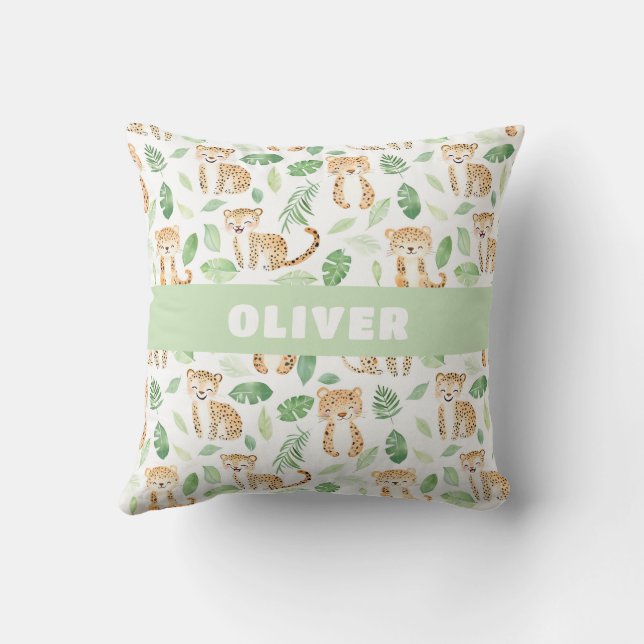 Jungle Animals Nursery Room Cute Wildlife Pattern Throw Pillow (Back)
