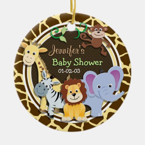 Jungle Animals on Brown Giraffe Animal Print Ceramic Ornament