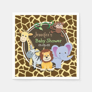 Jungle Animals on Brown Giraffe Animal Print Napkins