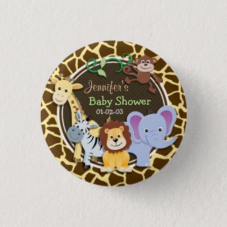 Jungle Animals On Brown Giraffe Animal Print Pinback Button
