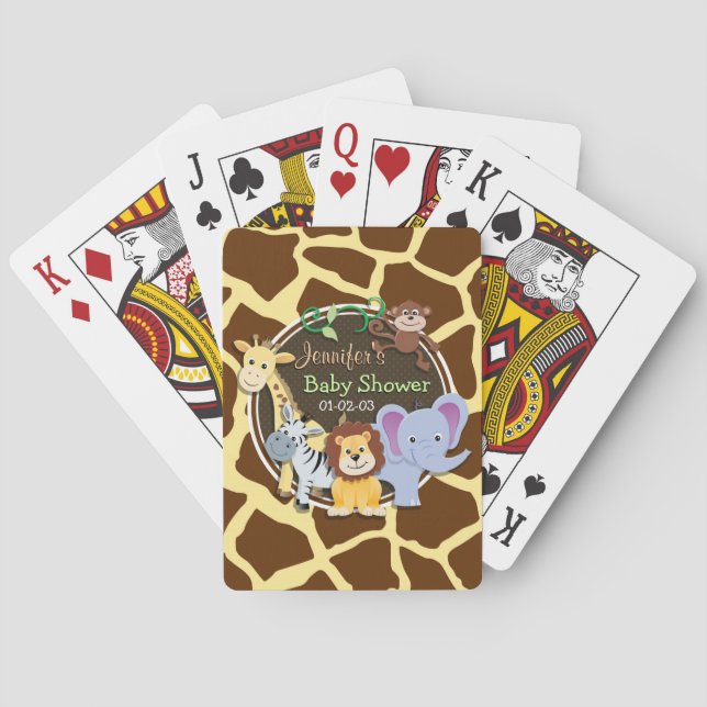 Jungle Animals on Brown Giraffe Animal Print Poker Cards (Back)