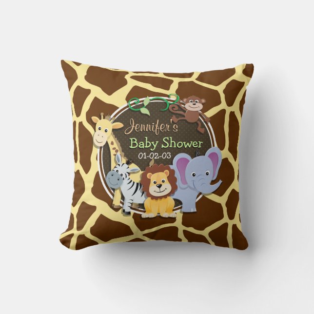 Jungle Animals on Brown Giraffe Animal Print Throw Pillow (Front)