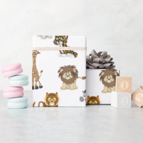 Jungle Animals On White Wrapping Paper