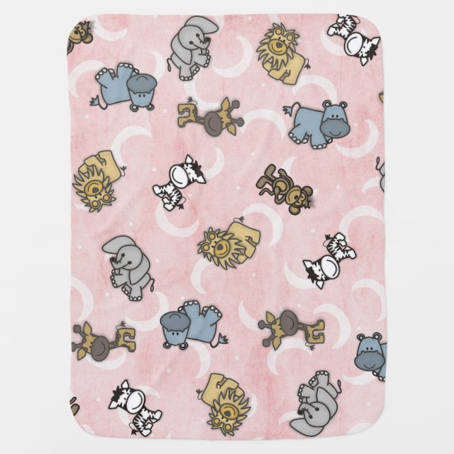 Jungle Animals Over The Moon Receiving Blanket (Front)