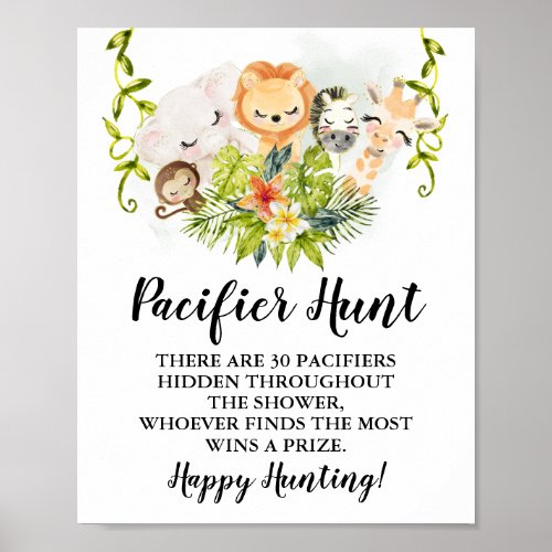 Jungle Animals Pacifier hunt Baby Shower game sign