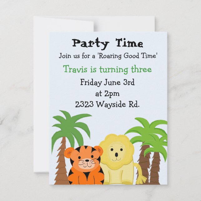 Jungle Animals Party Invitation (Front)