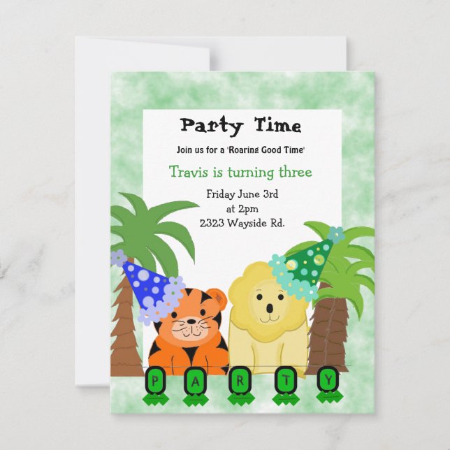 Jungle Animals Party Invitation (Front)