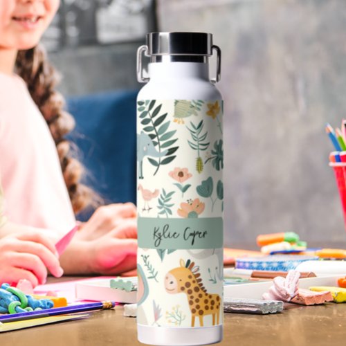 Jungle Animals Pastels Back To School Custom Kids Water Bottle