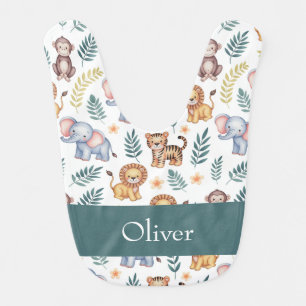 Jungle Animals Personalized Elephants and Lions Baby Bib