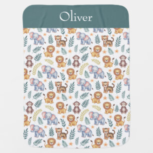 Jungle Animals Personalized Elephants and Lions Baby Blanket