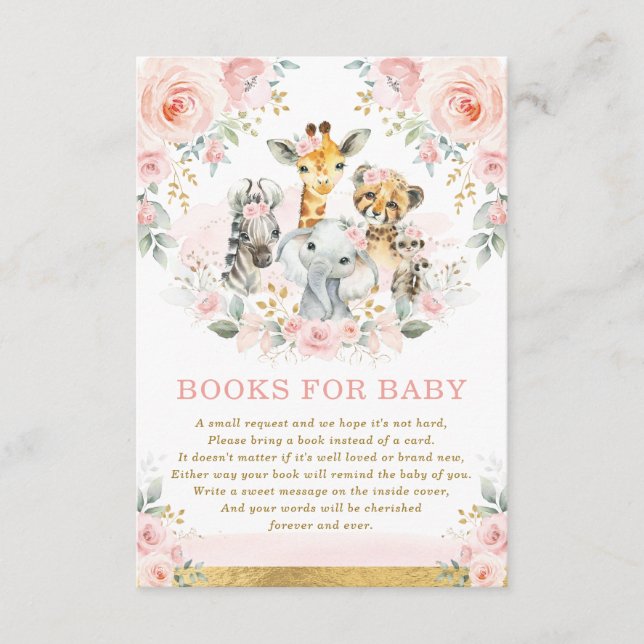 Jungle Animals Pink Blush Floral Books for Baby Enclosure Card (Front)