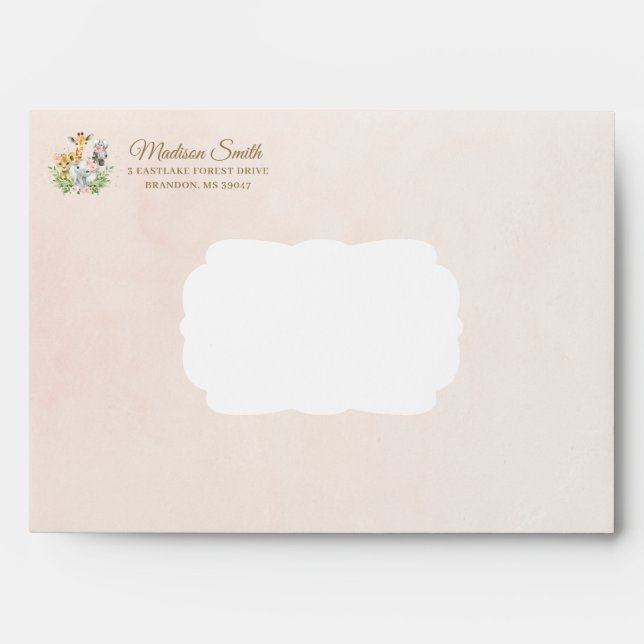 Jungle Animals Pink Floral Baby Shower Birthday  Envelope (Front)