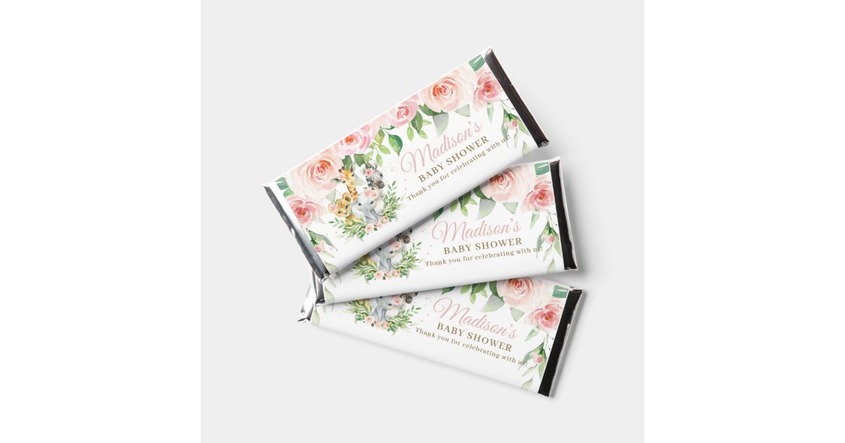 Jungle Animals Pink Floral Baby Shower Birthday Hershey Bar Favors | Zazzle