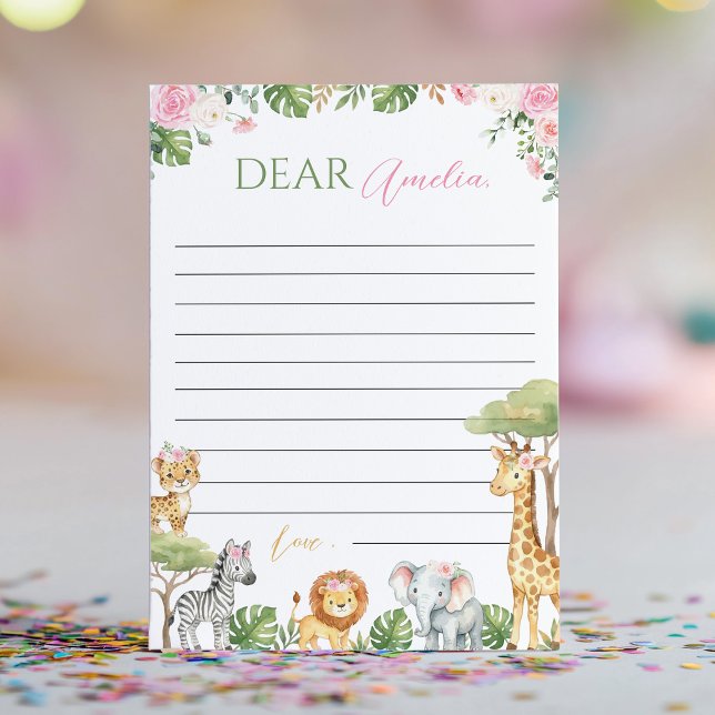 Jungle Animals Pink Time Capsule Note Message Card (Creator Uploaded)