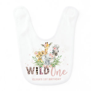 Jungle Animals Pink Wild ONE 1st Birthday Outfit  Baby Bib