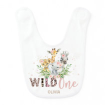 Jungle Animals Pink Wild ONE 1st Birthday Outfit Baby Bib Jungle Animals Pink Wild ONE 1st Birthday Outfit Baby Bib