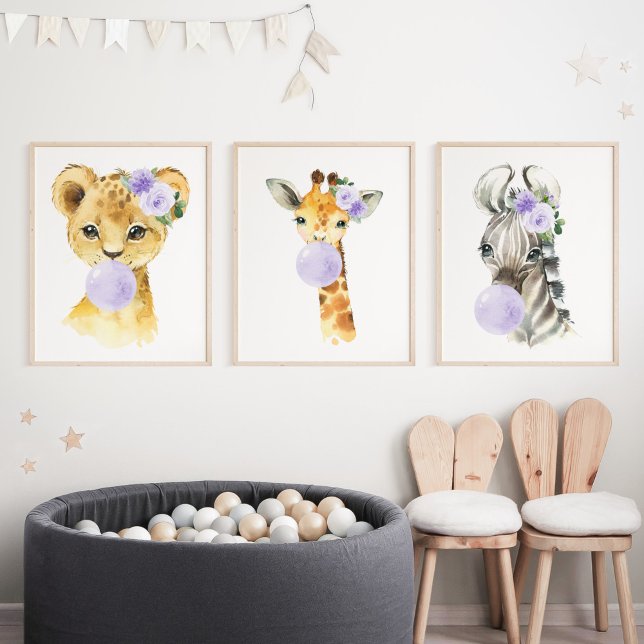 Jungle Animals, Purple Bubble Gum, Gender Neutral Wall Art Sets (Creator Uploaded)