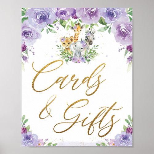 Jungle Animals Purple Floral Cards and Gifts Sign