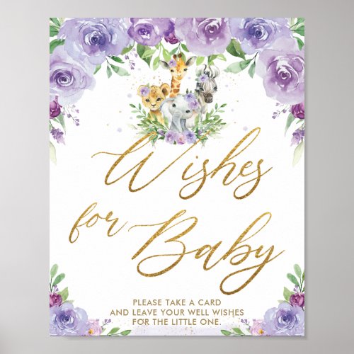 Jungle Animals Purple Floral Wishes for Baby  Poster