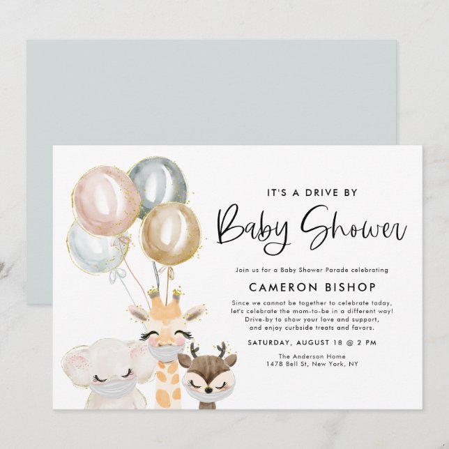 Jungle Animals Quarantine Drive By Baby Shower Invitation (Front/Back)