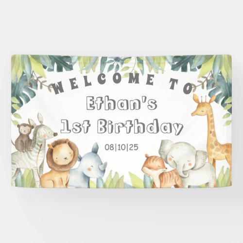 Jungle animals Safari 1st birthday Welcome party Banner