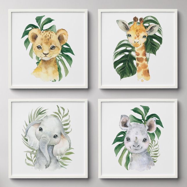 Jungle Animals, Safari Animals, Palm Leaves Peel And Stick Photo Tile (Front Set)