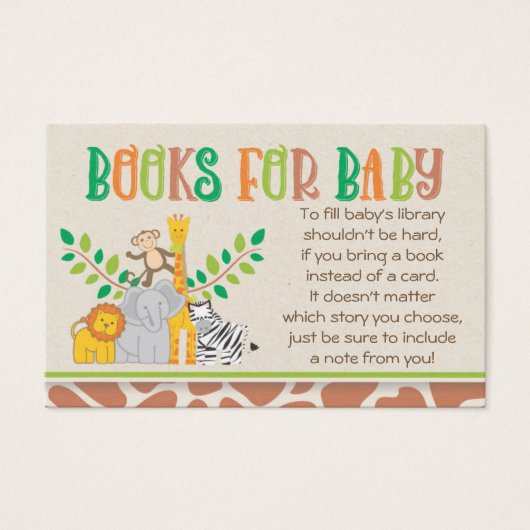 Jungle Animals Safari Baby Shower Book Request (Front)