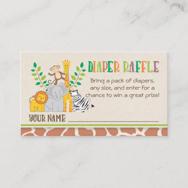 Jungle Animals Safari Baby Shower Diaper Raffle Enclosure Card (Front)