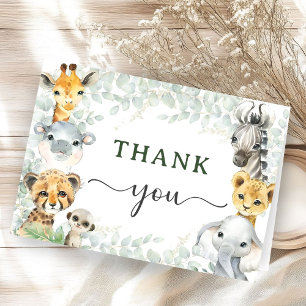 Jungle Animals Safari Baby Shower Folded Thank Letterpress Thank You Card
