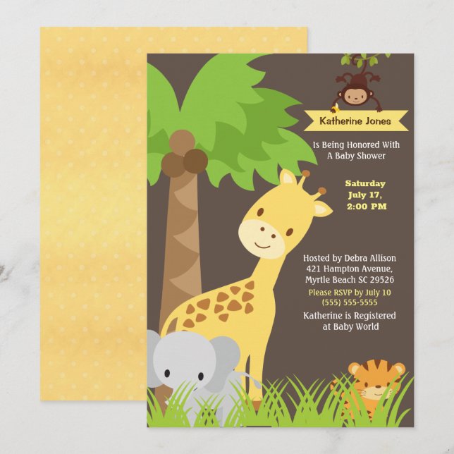 Jungle Animals Safari Baby Shower Invitation (Front/Back)