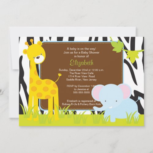 Jungle Animals Safari Baby Shower Invitation
