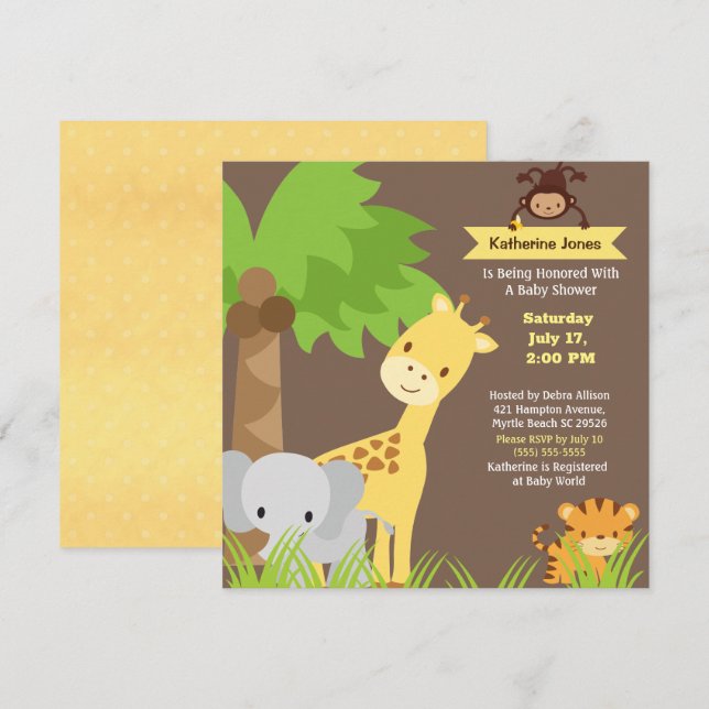 Jungle Animals Safari Baby Shower Invitation (Front/Back)