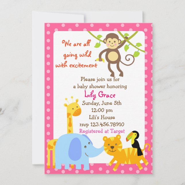 Jungle Animals Safari Baby Shower invitations (Front)