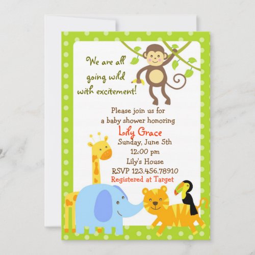 Jungle Animals Safari Baby Shower invitations