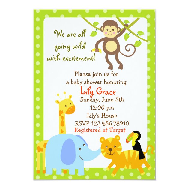 Jungle Animals Safari Baby Shower Invitations