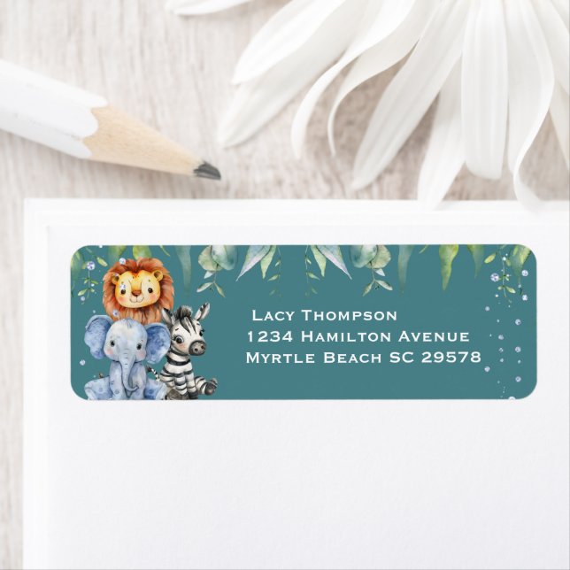 Jungle Animals Safari Baby Shower Return Address  Label (Insitu)