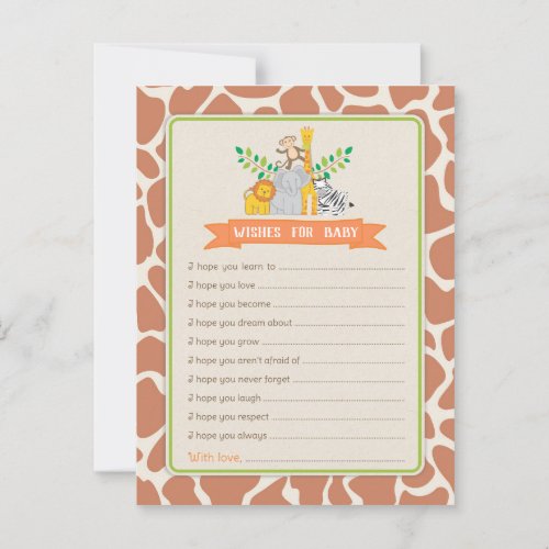 Jungle Animals Safari Baby Shower Wishes for Baby Advice Card