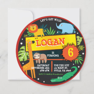 JUNGLE ANIMALS SAFARI Birthday Party Invitation