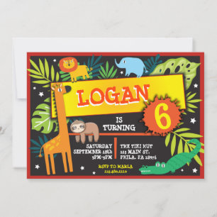 JUNGLE ANIMALS SAFARI Birthday Party Invitation