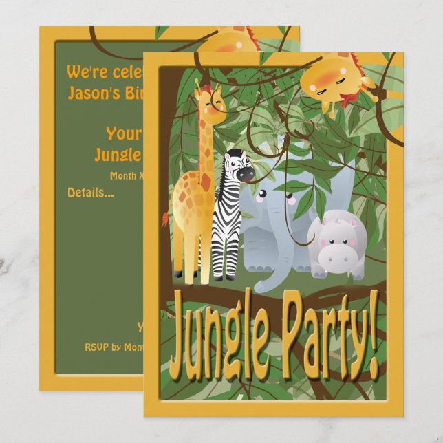 Jungle Animals Safari Birthday Party Invite (Front/Back)