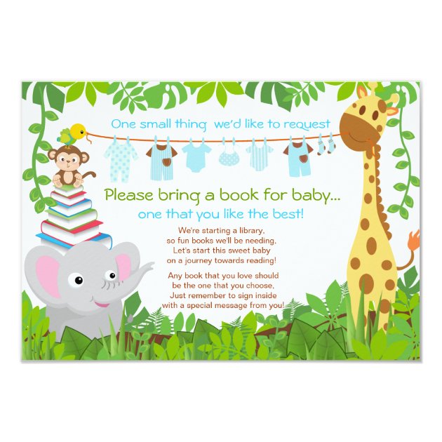 Jungle Animals Safari Boy Baby Shower Book Invitation