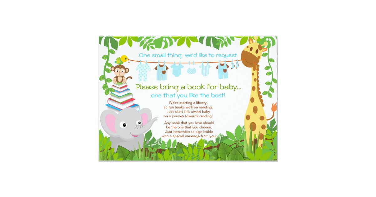 Jungle Animals Safari Boy Baby Shower Book Invitation