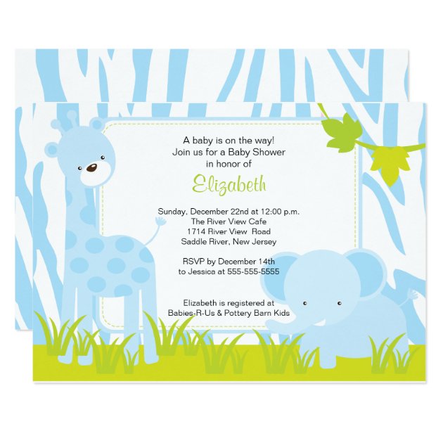 Jungle Animals Safari Boy Baby Shower Invitation