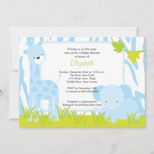 Jungle Animals Safari Boy Baby Shower Invitation