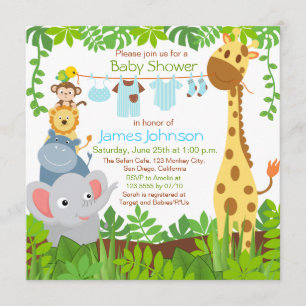 Jungle Animals Safari Boy Baby Shower Invitation