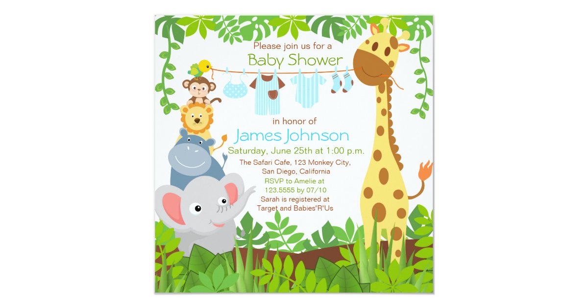 Jungle Animals Safari Boy Baby Shower Invitation | Zazzle.com