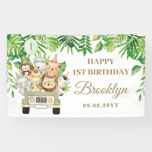 Jungle Animals Safari Car Adventure Party Backdrop Banner