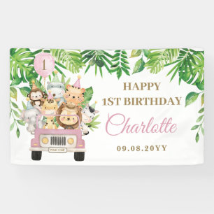 Jungle Animals Safari Car Adventure Party Backdrop Banner