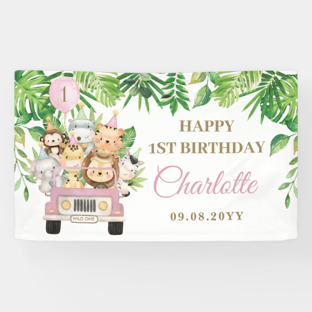 Jungle Animals Safari Car Adventure Party Backdrop Banner (Horizontal)