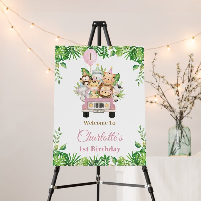 Jungle Animals Safari Car Adventure Party Welcome Foam Board (In Situ (Stand))